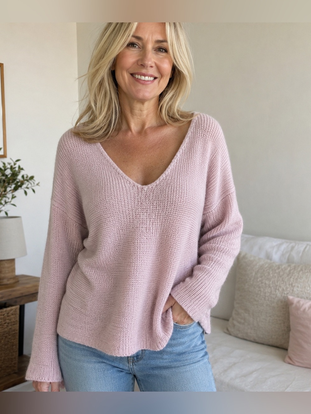 360 CASHMERE V-Neck dusty pink sweater LARGE